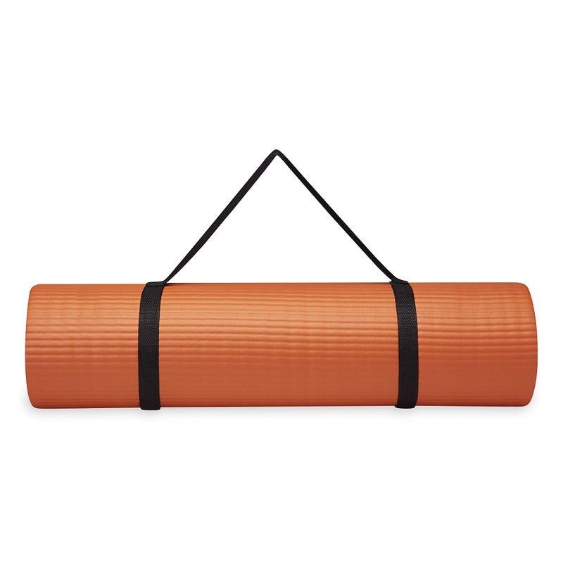 Gaiam Essentials Thick Yoga Mat Fitness & Exercise Mat with Easy-Cinch Carrier Strap, Orange, 72""L X 24""W X 2/5 Inch Thick-10mm - Image 1